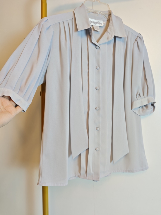 Joseph Tops - Vintage 80s Joseph Light Blue Pleated Button-Front Office Top Tie Neck Sz 10
